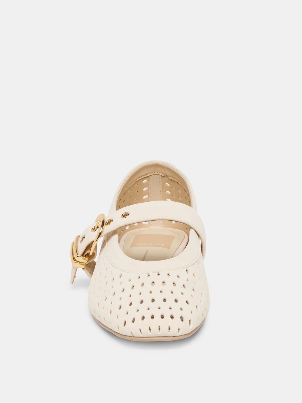 Dolce Vita Cream Perforated Mary Jane Flat with Gold Buckle